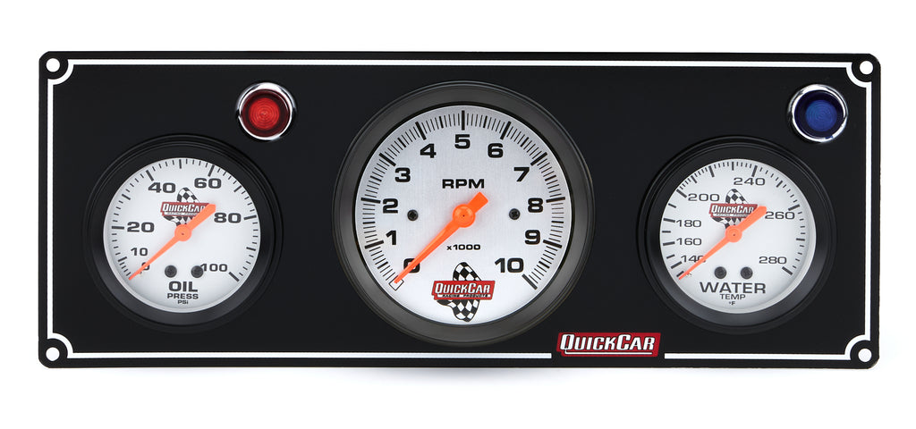 QUICKCAR RACING PRODUCTS 61-67313 2-1 Gauge Panel OP/WT w/ 3in Tach Black