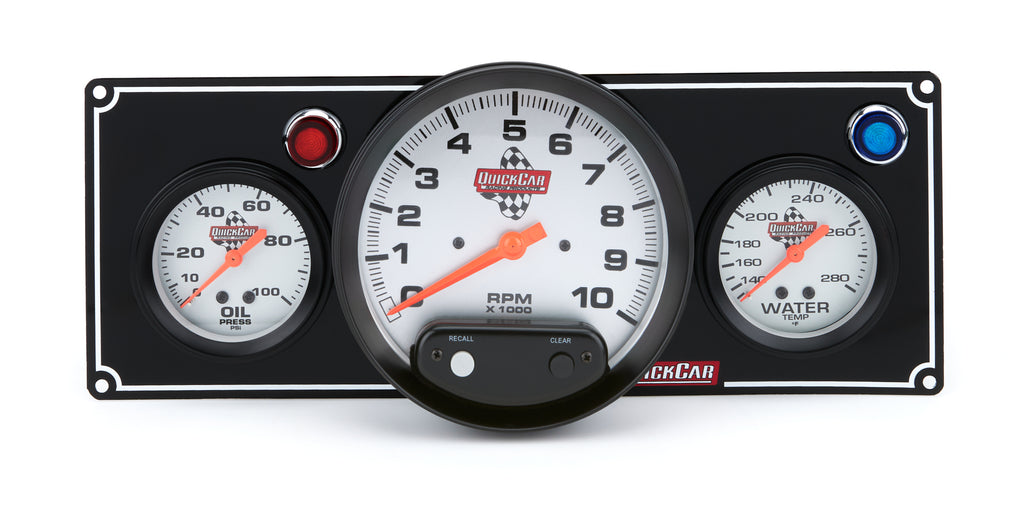 QUICKCAR RACING PRODUCTS 61-6731 2-1 Gauge Panel OP/WT w/ 5in Tach Black