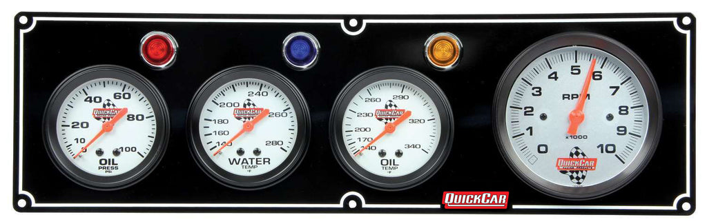 QUICKCAR RACING PRODUCTS 61-67413 3-1 Gauge Panel OP/WT/OT w/3-3/8in Tach Black