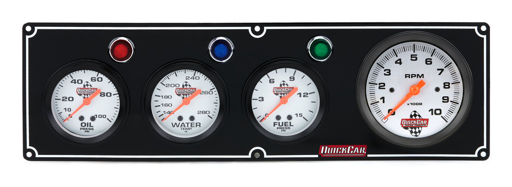 QUICKCAR RACING PRODUCTS 61-67423 3-1 Gauge Panel OP/WT/FP w/3-3/8in Tach Black