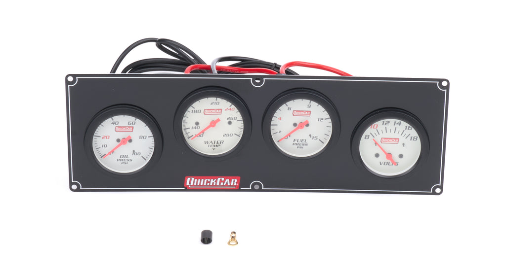QUICKCAR RACING PRODUCTS 61-7028 QUICKCAR RACING PRODUCTS 61-7028 4-Gauge Extreme Panel Assembly for Automotive Dash with Fuel, Oil, Water Temperature, and Voltmeter Gauges