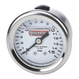 QUICKCAR RACING PRODUCTS 611-9015 Pressure Gauge 0-15 PSI 1.5in Liquid Filled