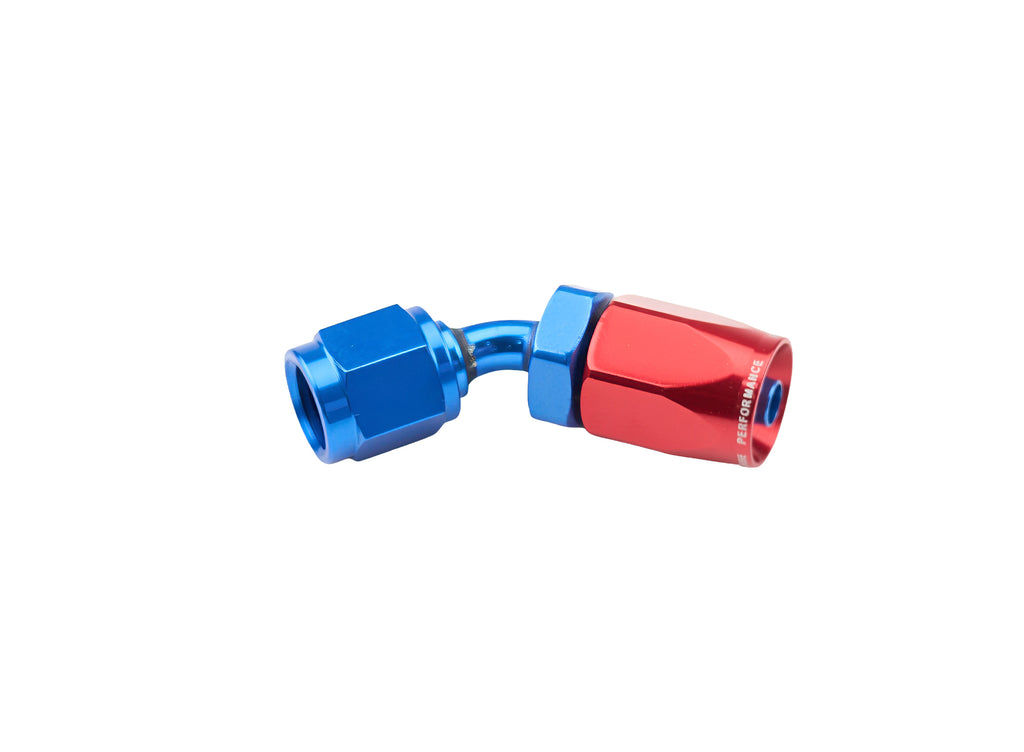 REDHORSE PERFORMANCE 6045-04-1 REDHORSE PERFORMANCE 6045-04-1 4AN 45 Degree Female Aluminum Hose End - Red and Blue Anodized Finish