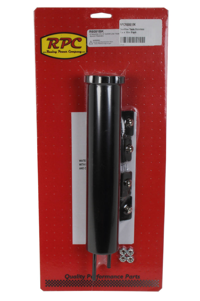 RACING POWER CO-PACKAGED R6081BK Overflow Tank Stainless 2in x 10in Black