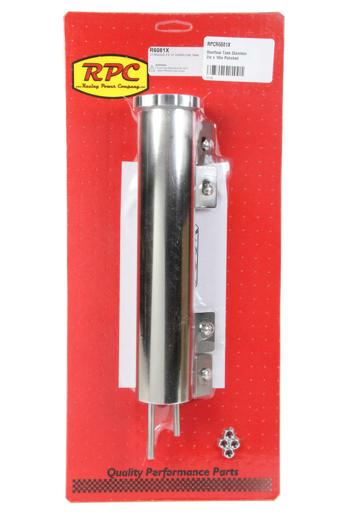 RACING POWER CO-PACKAGED R6081X Overflow Tank Stainless 2in x 10in Polished
