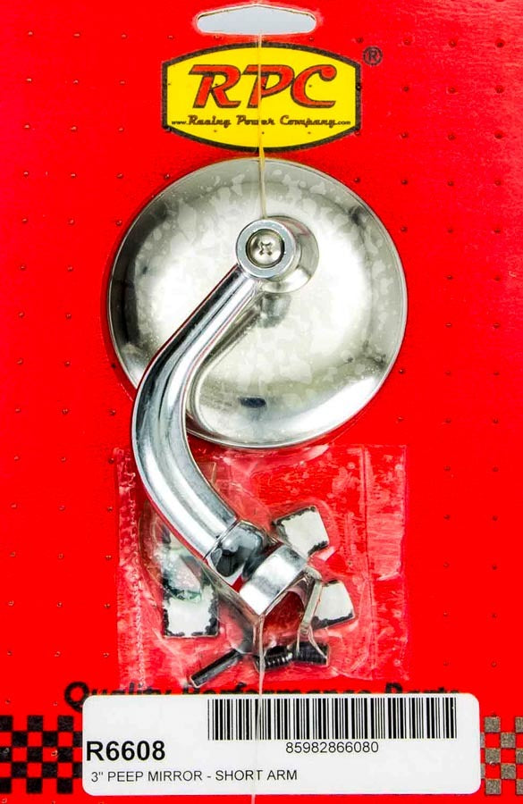 RACING POWER CO-PACKAGED R6608 Chrome Steel Peep Mirror w/Short Arm 3in