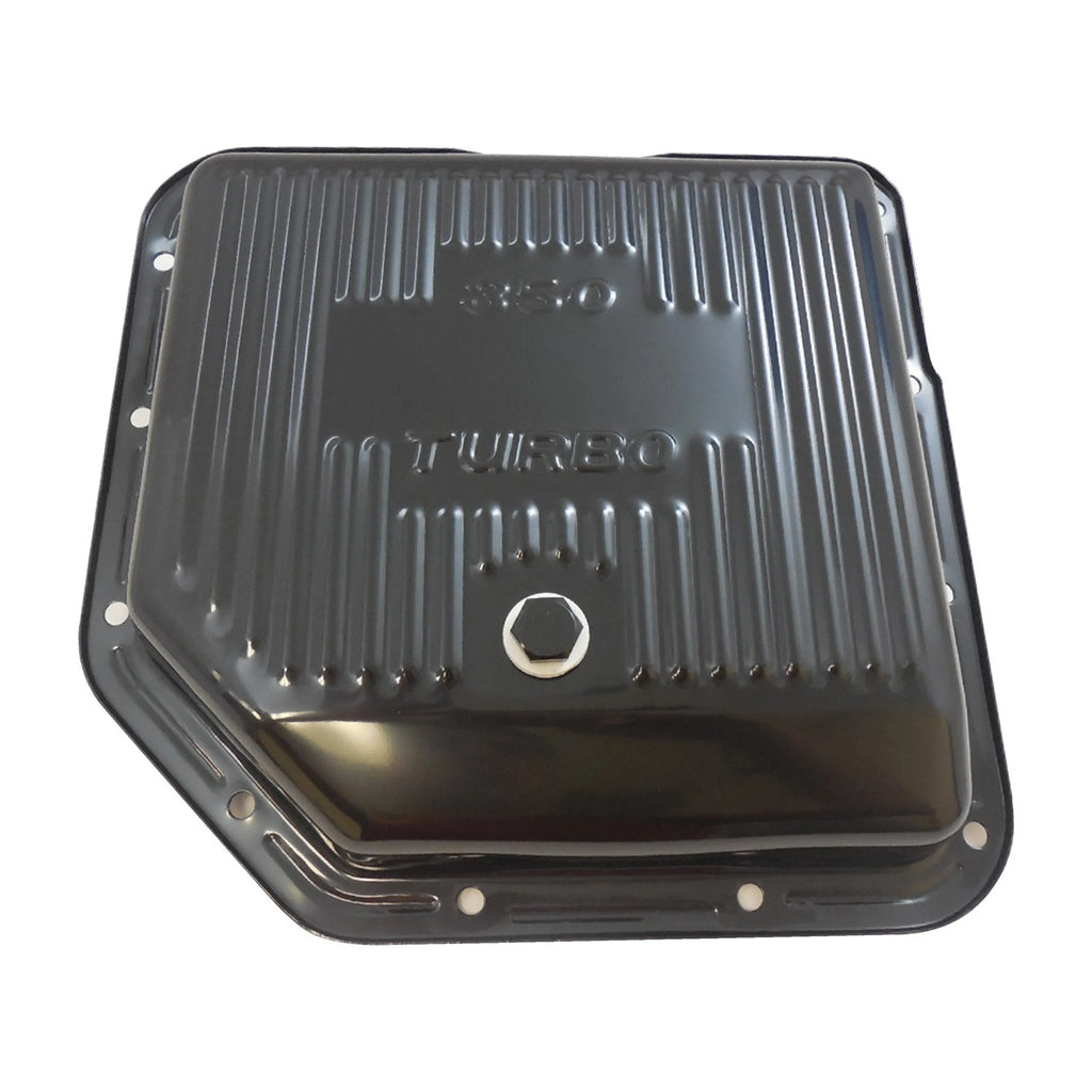 RACING POWER CO-PACKAGED R9122BK Racing Power Co-Packed TH350 Transmission Pan in Black Steel with Ribbed Design