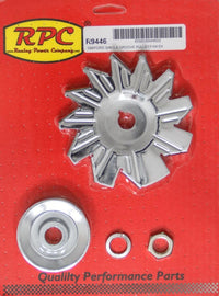 RACING POWER CO-PACKAGED R9446 SIngle Groove Alternator Pulley And Fan Chrome