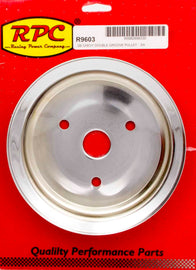 RACING POWER CO-PACKAGED R9603 SBC 2GROOVE CRANK PULLEY SHORT PUMP CHROME