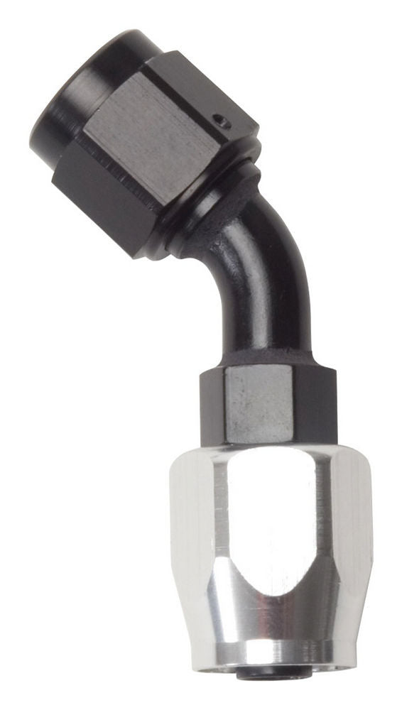 RUSSELL 610113 Russell #10 45 Degree Full Flow Hose End Fitting - Aluminum, Black/Silver Anodized