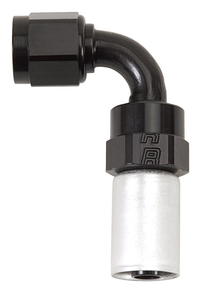 RUSSELL 610423 Russell #610423 4 AN 90 Degree Crimp-On Hose Fitting - Aluminum, Black/Silver Anodized