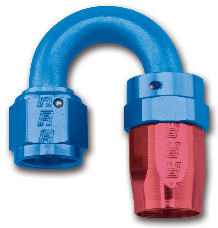 RUSSELL 613500 Russell 613500 6AN 180-Degree Hose End Fitting with Crimp Connection - Aluminum Blue/Red Anodized
