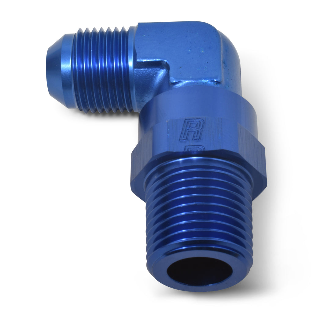 RUSSELL 614108 Russell 614108 8AN to 1/4 in NPT 90 Degree Swivel Adapter Fitting, Blue Aluminum