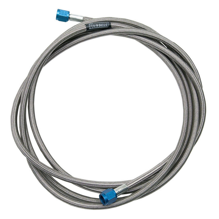 RUSSELL 658120 Russell 658120 3AN Braided Stainless Steel Hose Assembly with Blue Aluminum Ends, 24 inches