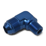 RUSSELL 660860 Russell 660860 8AN 90 Degree to 3/8 in NPT Male Aluminum Fitting - Blue Anodized