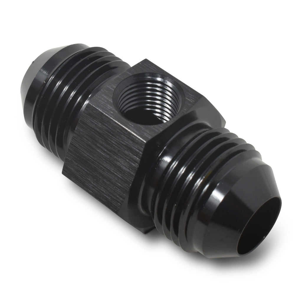 RUSSELL 670013 Russell 8AN Flare Union Male to Male with 1/8 Gauge Port - Black