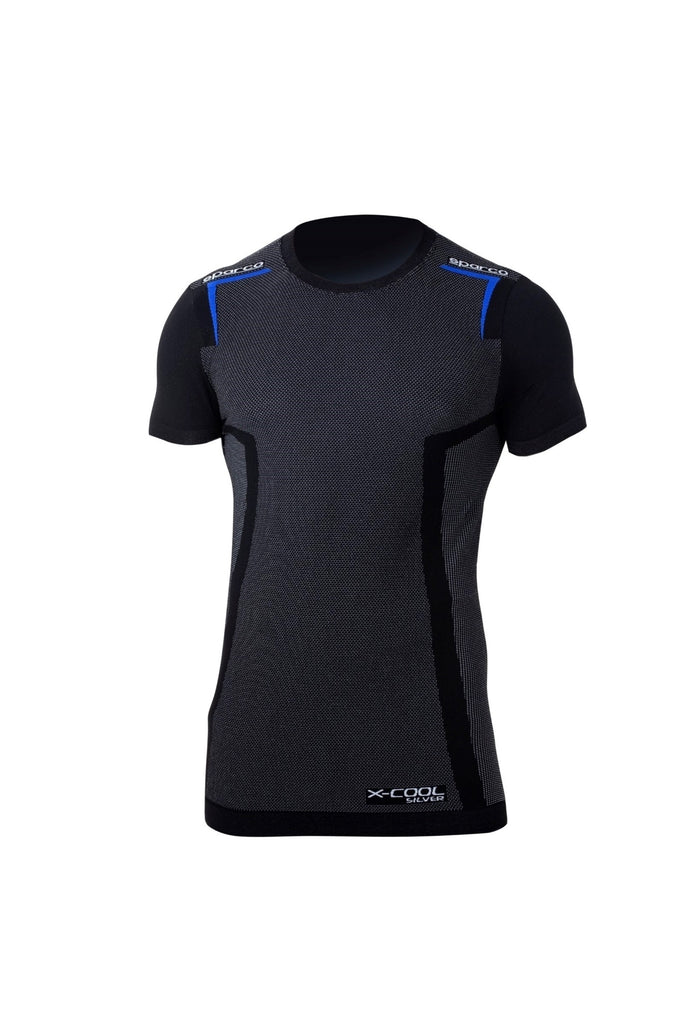 SPARCO 002203NREB4XL SPARCO K-Carbon Crewneck Short Sleeve Underwear Top for Karting - Black and Blue, X-Large