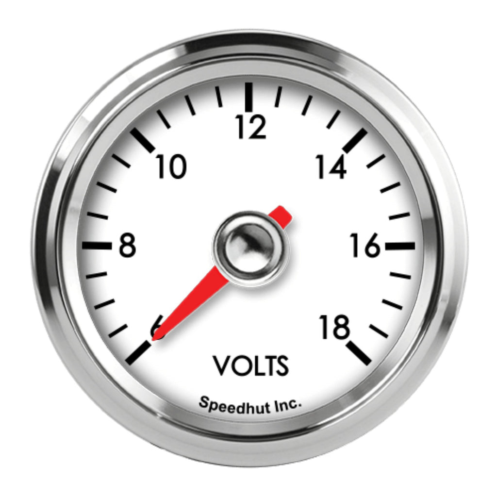 SPEEDHUT GAUGES L2-V1-LEG SPEEDHUT GAUGES L2-V1-LEG Legacy Analog Voltmeter, 6-18 Volt, White Face