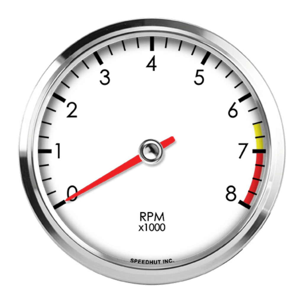 SPEEDHUT GAUGES L4-TC3-LEG SpeedHut Gauges L4-TC3-LEG Electric Analog Tachometer, 8,000 RPM, White Face, Dash Mount