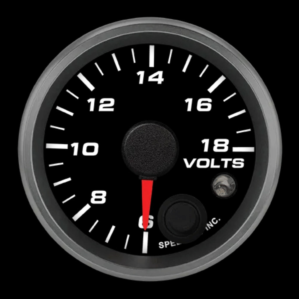 SPEEDHUT GAUGES R2-V1-REV Speedhut Gauges R2-V1-REV Revolution Analog Voltmeter, 6-18V, Black Face
