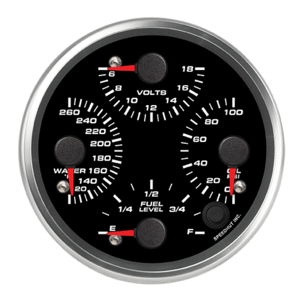 SPEEDHUT GAUGES R4-QG2-REV Speedhut Gauges R4-QG2-REV Revolution Quad Analog Gauge Kit with Black Face