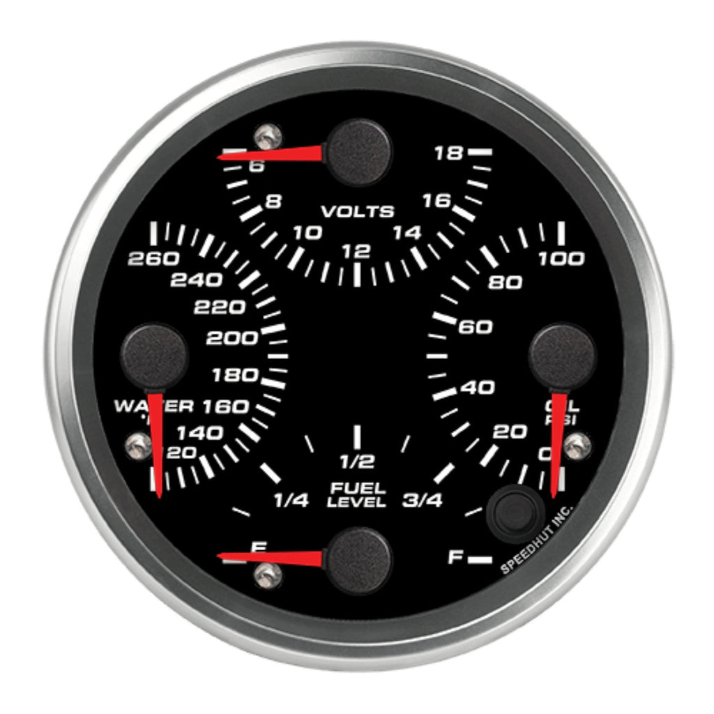 SPEEDHUT GAUGES R45-QG2-REV Speedhut Gauges R45-QG2-REV Revolution Analog Quad Gauge Kit with Fuel, Oil, Temperature and Voltmeter Displays