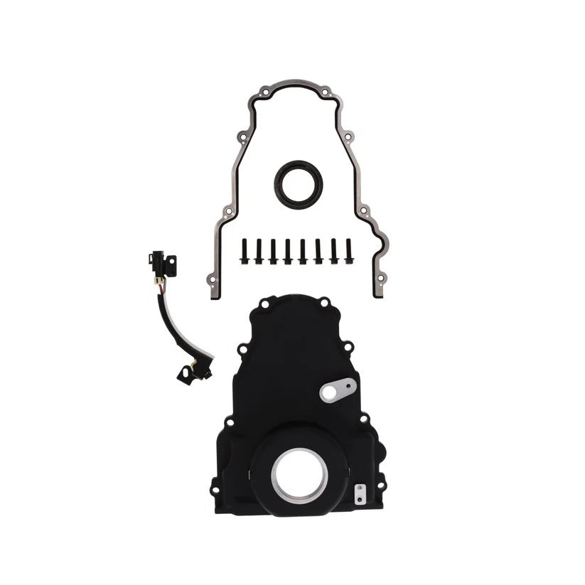 TOP STREET PERFORMANCE 81066BK TOP STREET PERFORMANCE Black LS Aluminum Timing Cover with Cam Sensor Provision - Part #81066BK