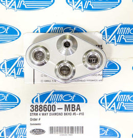 VINTAGE AIR 388600-MBA 4 Way Diamond Bulkhead #6 & #10 Male O-Ring