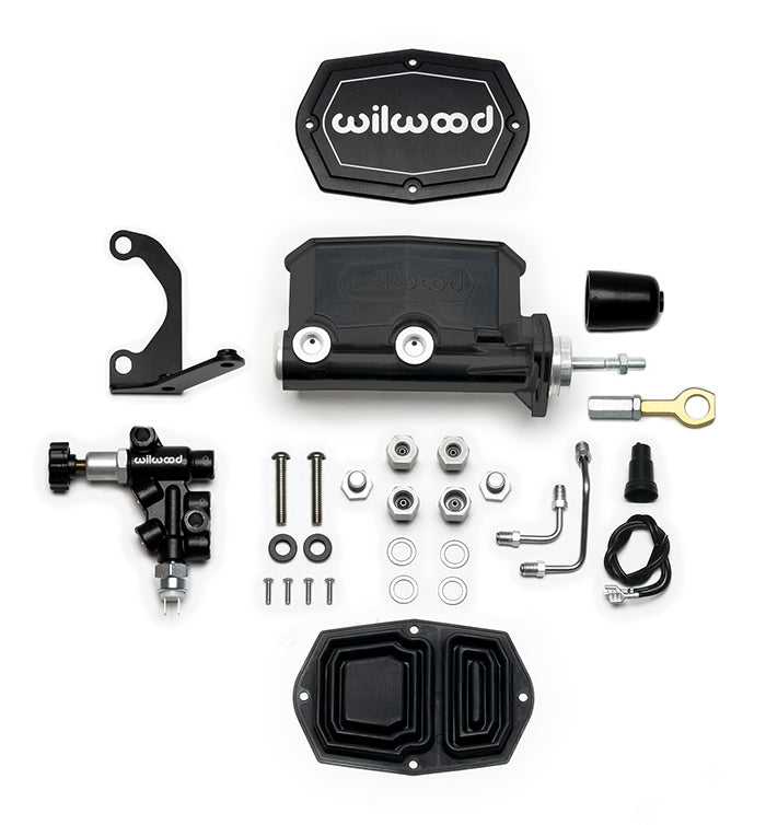 WILWOOD 261-15523-BK Wilwood 261-15523-BK Compact Tandem Master Cylinder with Proportioning Valve for Mustang