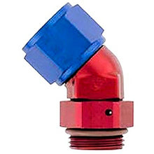 Load image into Gallery viewer, XRP-XTREME RACING PROD. 974506 XRP-XTREME RACING PROD. 6AN Female to Male Swivel Fitting with 45 Degree Bend, Aluminum, Red/Blue Anodized - Part #974506